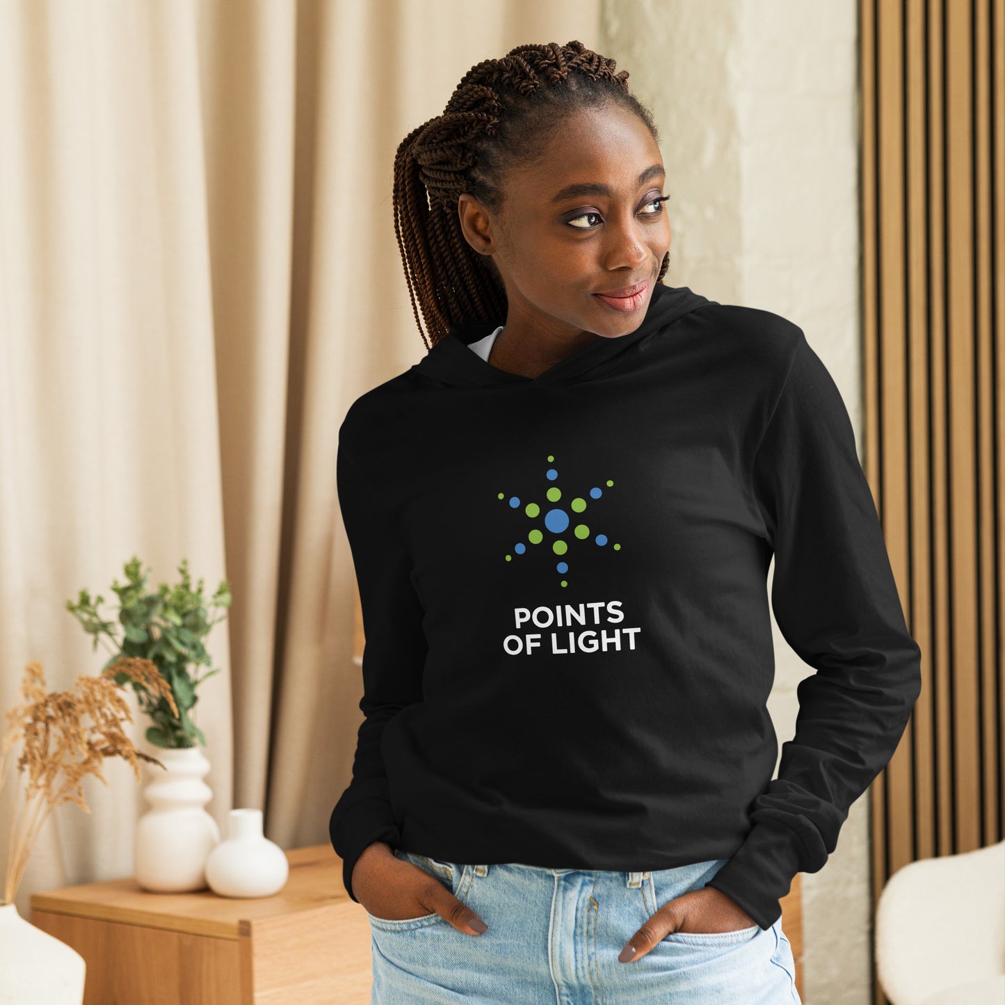 Points of Light hooded long-sleeve tee - black