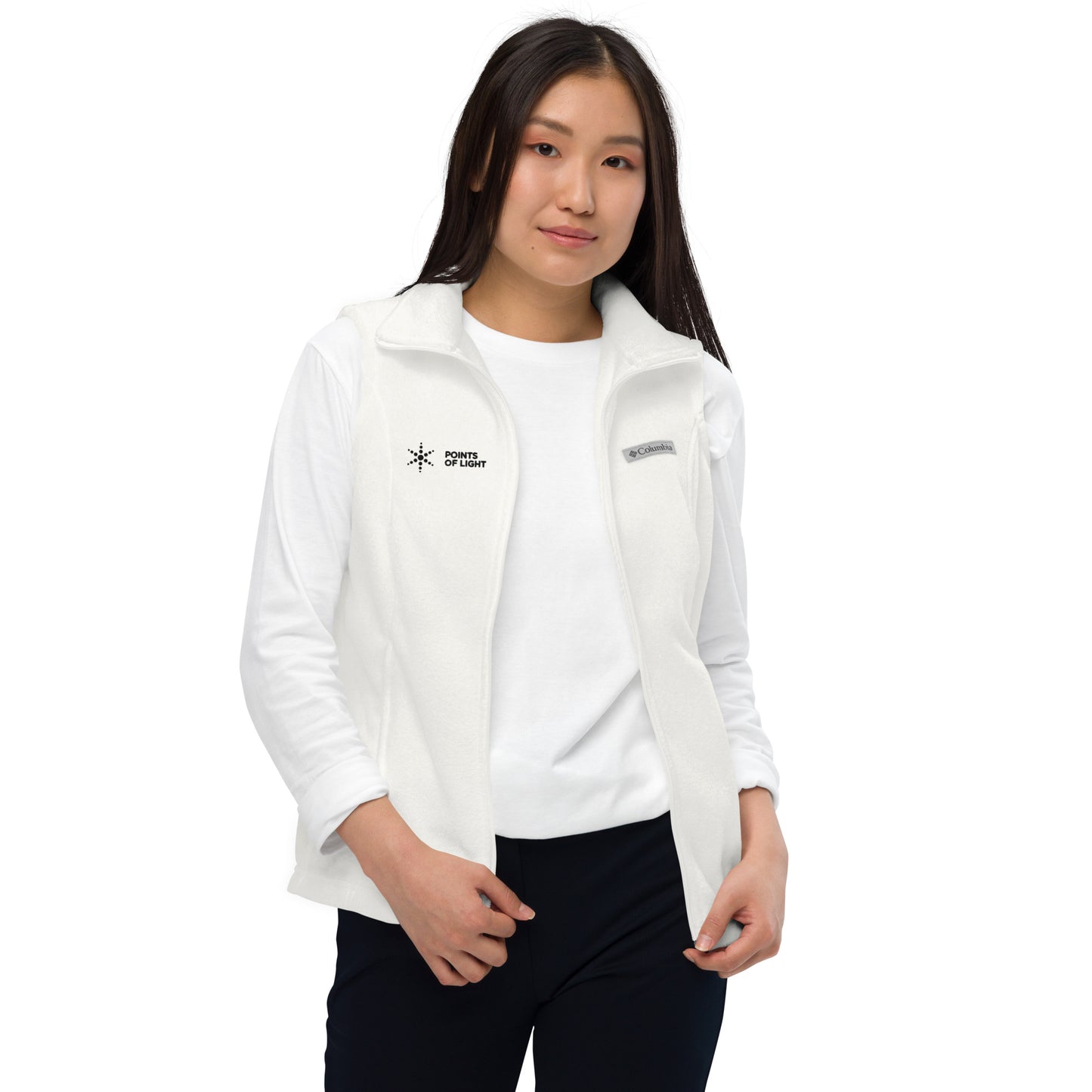 Points of Light Women’s Columbia fleece vest (White)