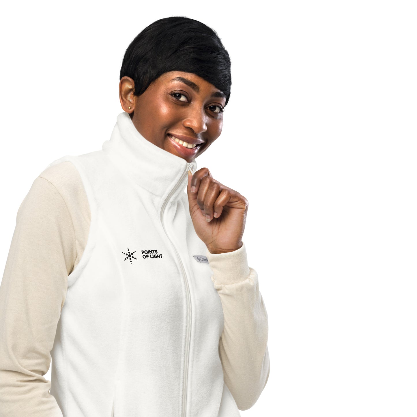 Points of Light Women’s Columbia fleece vest (White)